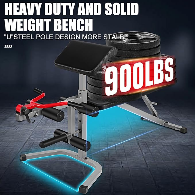 OPPSDECOR Adjustable Weight Bench Set with Leg Extension & Leg Curl, 900LBS Incline/Decline/Flat Preacher Curl Bench, Space-Saving Workout Bench for Home Gym