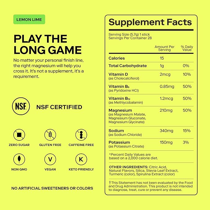 MAGNA Electrolyte Powder Drink Mix for Hydration, Energy & Focus Support with Magnesium L Threonate, Sodium, Potassium, Vitamin D, B6 & B12, Sugar Free, Lemon Lime Flavor, 7 Servings