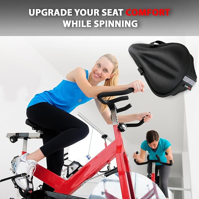 Exercise Bike Seat Cushion Cover – Padded Gel Bike Seat Covers Bicycle Saddle Pad for Women and Men – Comfort Extra Soft – Great for Indoor Cycling Class and Stationary Bikes Spin Bike