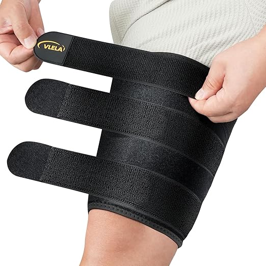 Hamstring Compression Sleeve with 3 Adjustable Straps,Thigh Compression Sleeve for Men Women,Thigh Wrap Compression for Pulled Hamstring,Groin ,Quad,Hamstring Brace for Hamstring Injury, Leg Brace for Upper Thigh support (Black, Large)