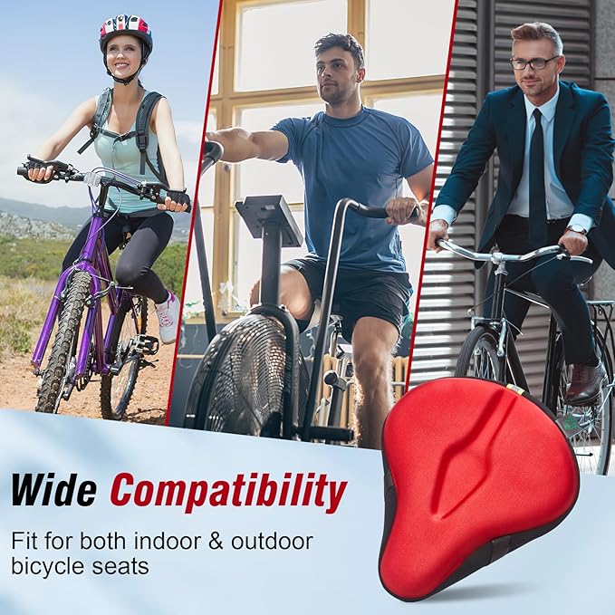 Zacro Bike Seat Cushion - Gel Padded Bike Seat Cover for Men Women Comfort, Extra Soft Exercise Bicycle Seat Compatible with Peloton, Outdoor & Indoor Bike Saddles