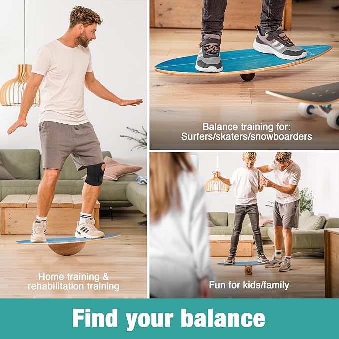 Wooden Balance Board - unique [incl. corc roller, corc hemisphere and balance ball] Balance Board Kids - Balance Boards for Adults - Indo Board Mobo Board Gibbon Board Giboard Slackboard Balancing