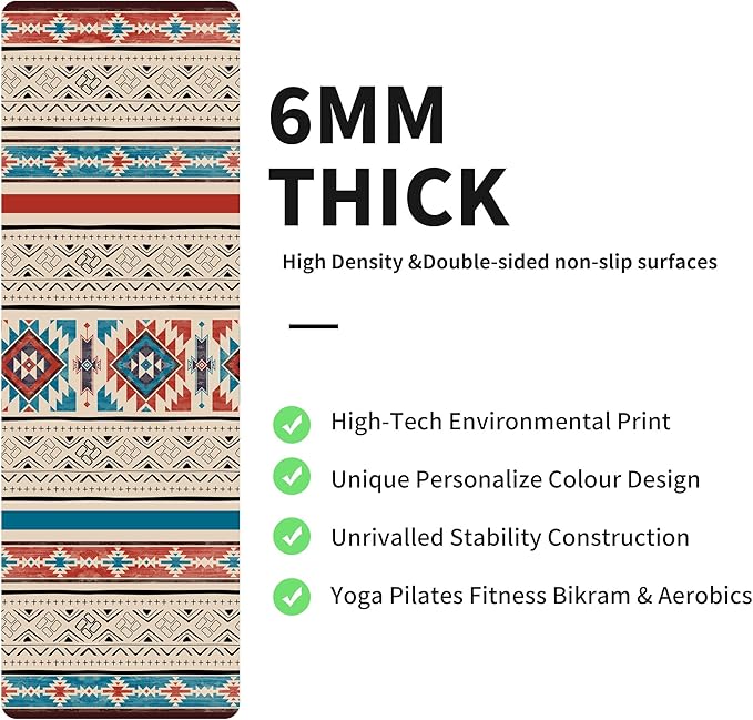 nuveti Yoga Mat Print Extra Thick TPE Non Slip Fitness Exercise Mat with Carrying Bag,72"x24" Extra Thick 6MM Exercise & Workout Mat for Yoga, Pilates Fitness and Floor Exercises