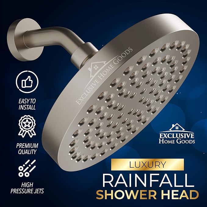 Heatsistence Rainfall Shower Head - 6" High Pressure, 1.8 GPM, Chrome Finish, ABS Plastic, 360 Adjustable, Anti-Clog Rubber Jets