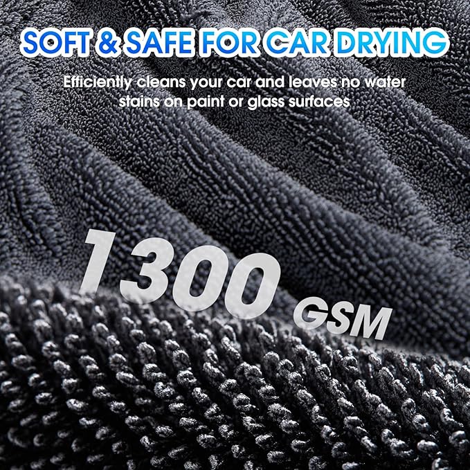 Car Drying Towel, 48"x24" Extra Large Twisted-Loop Car Cleaning Towel,1300GSM Super Absorbent, Streak Free Microfiber Cleaning Cloth for Cars, Trucks,Full-Sized SUVs