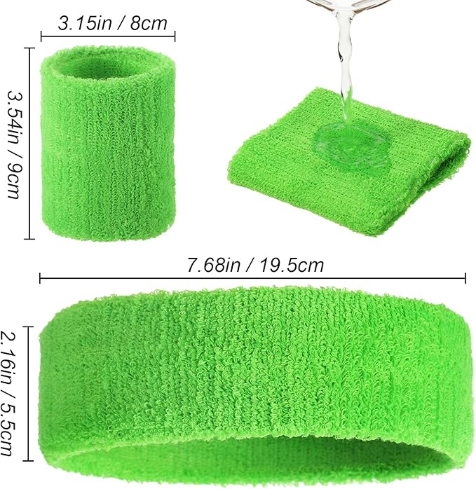 Civaner 12 Pcs 80s 90s Sweatbands Neon Headbands Wristbands for Men Women Party Sports Cotton Headbands Terry Cloth Athletic Sweat Bands for Tennis Football Gym Workingout Accessories