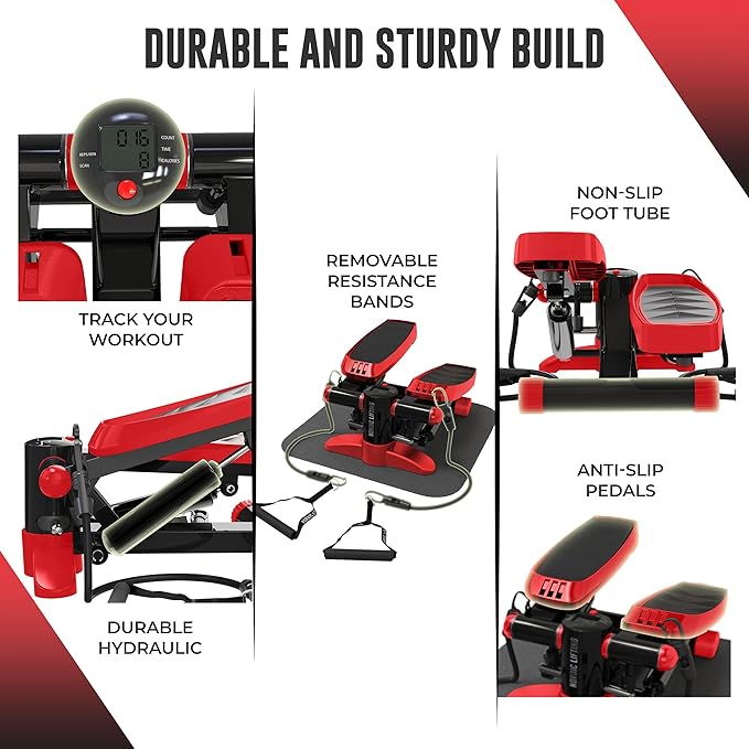 Nordic Lifting Mini Stepper Machine – Stair Climber w/Resistance Bands & LCD – Home Workout Stepper