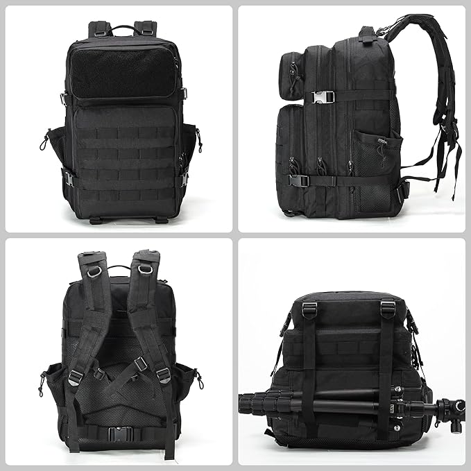 gracedon Military Tactical Backpack for Men and Women Army Camping Daypack Bug out Bag 45l Asault Pack for Travel Hiking (Black)