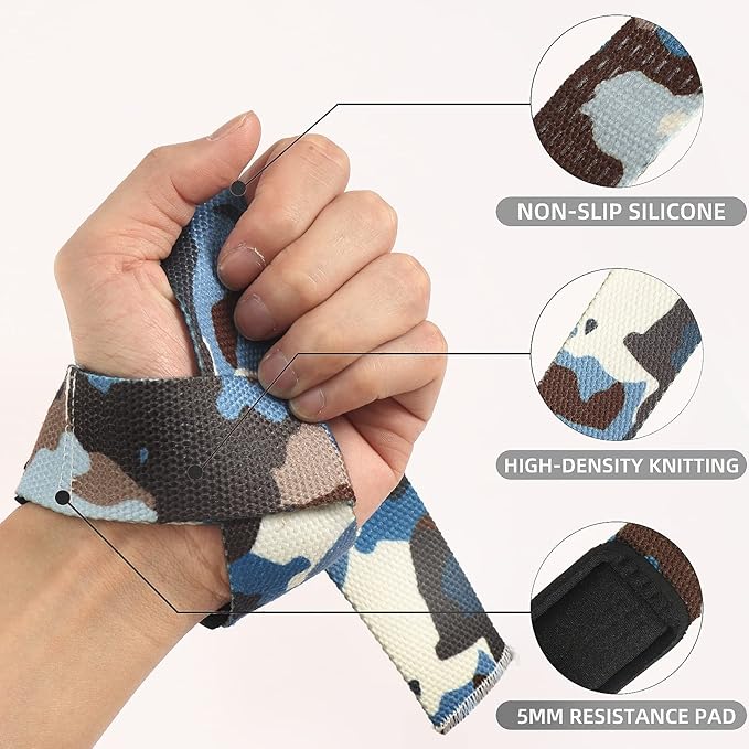 SKDK Cotton Hard Pull Wrist Lifting Straps Grips Band-Deadlift Straps with Neoprene Cushioned Wrist Padded and Anti-Skid Silicone - for Weightlifting, Bodybuilding, Xfit, Strength Training