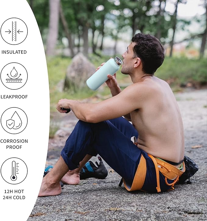 Bambaw Insulated 750ml Vacuum Water Bottle – Light Blue, Stainless Steel, Leakproof, Walking Bottle