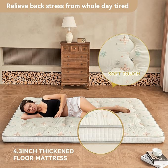 Dr.Futon Japanese Floor Futon Mattress Extra Thick Folding Roll Up Bed Topper Mat for Guest,Lounger and Tavel