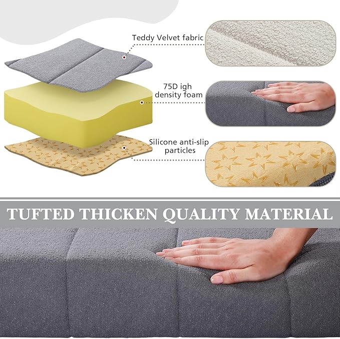 Wenqik Bench Cushion 42x16x4 Inch for Indoor Outdoor Furniture Tufted Thicken Bay Window Seat Cushion Non Slip Waterproof Dining Piano Bench Pad Pillow Anti Cat Scratch for Patio Porch Swing, Gray