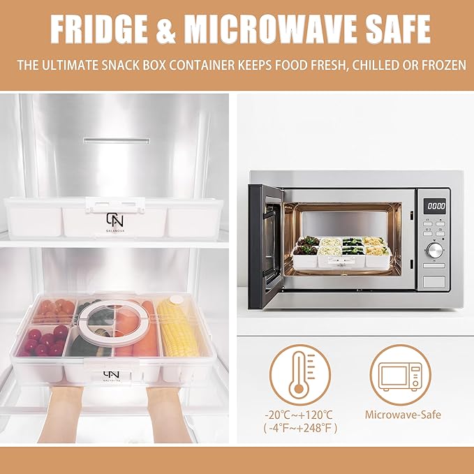 Stackable Snackle Box Container with 2 Lids - BPA-Free Snackle box Organizer, Dishwasher & Microwave Safe Reusable Snacklebox for Veggies, Fruits, Charcuterie, Snacks (White, 2 Pack)