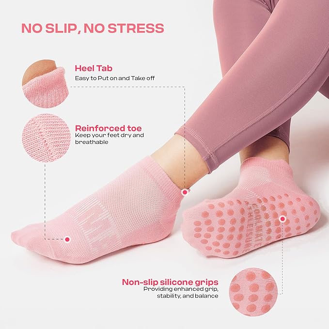 CoolMate Pilates Socks with Grips for Women, Yoga Socks, Crew Non Slip Women for Workout, Barre, Pilates Gifts