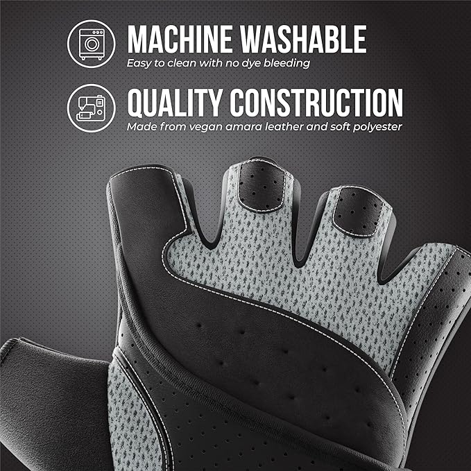 5737 Womens Padded Wrist Wrap Weight Lifting Gloves w/GripLock Padding (Pair) - Machine Washable Fingerless Workout Gloves w/Wrist Support Designed for Women