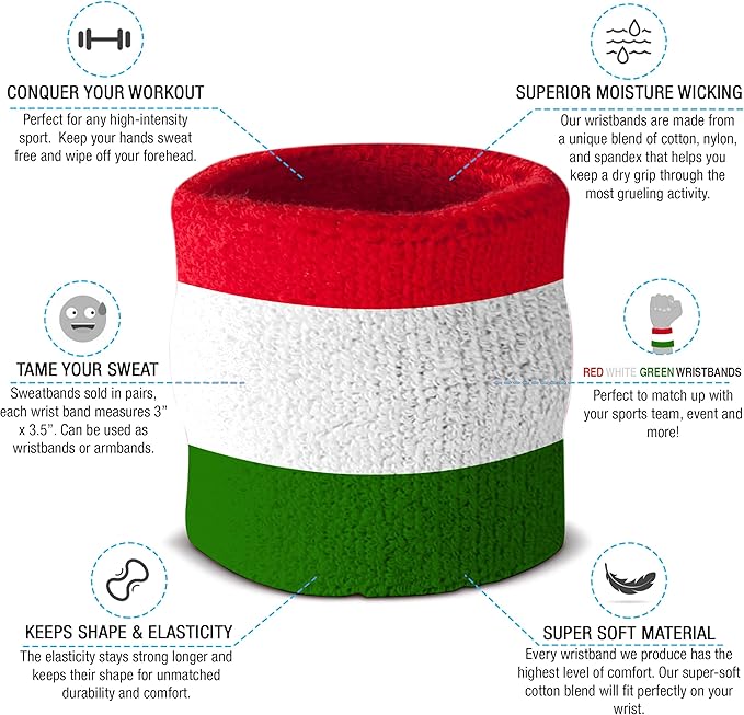 Suddora Striped Sweatband Set, Moisture Wicking 2 Wristbands and 1 Headband, Breathable Athletic Sweat Bands for Sports, Costumes & Cosplay, Matching Bands to Wear with Jersey