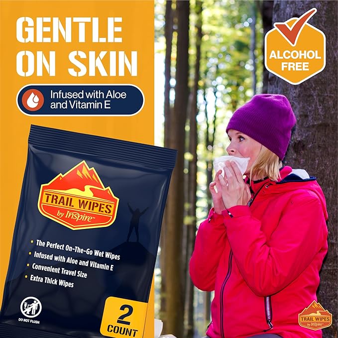 Inspire Trail Wipes | Camping Wipes Body Wipes Adults | Biodegradable Wipes For Camping, Travel, Gym With Aloe And Vitamin E | No Rinse Bathing Shower Wipes Women Or Men