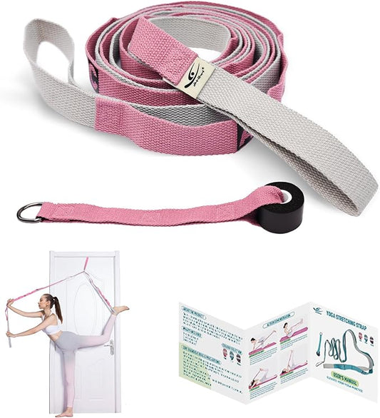 HiRui Stretching Strap Yoga Strap with Door Anchor, 14-Loops Non-Elastic Stretch Straps for Physical Therapy, Pilates, Dance, Gymnastics | Stretch Band with Workout Guide for Women & Men