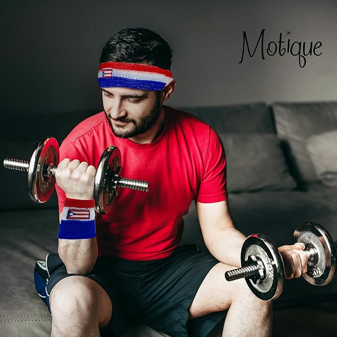 Striped Sweatband Set - Sport Sweat Band and Wrist Band