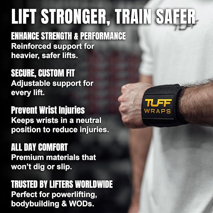 TuffWraps 16" Wrist Wraps: No Thumb Loops, Quality Gym Wrist Wraps for Weightlifting, Bench Press, Powerlifting, and Cross-Training—Try The Belt Loop Tightening System