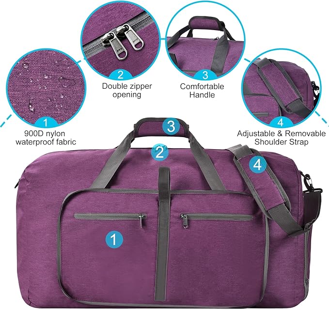Felipe Varela Duffle Bag with Shoes Compartment and Adjustable Strap,Foldable Travel Duffel Bags for Men Women,Waterproof Duffel Bags