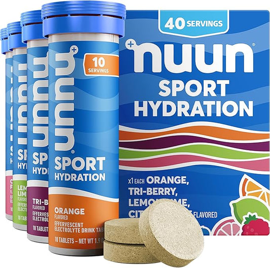 Nuun Sport Electrolyte Tablets with Magnesium, Calcium, Potassium, Chloride & Sodium, Gluten Free & Vegan, Mixed Flavors, 4 Pack (40 Servings Total)