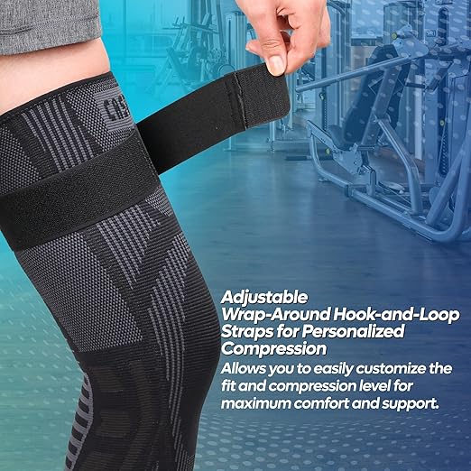 Caspe 1 Pack Full Leg Compression Sleeve for Men & Women with Strap – 3D Knit Support for Thigh, Knee & Calf – Non-Slip, Breathable Leg Compression for Sports, Recovery (Medium)