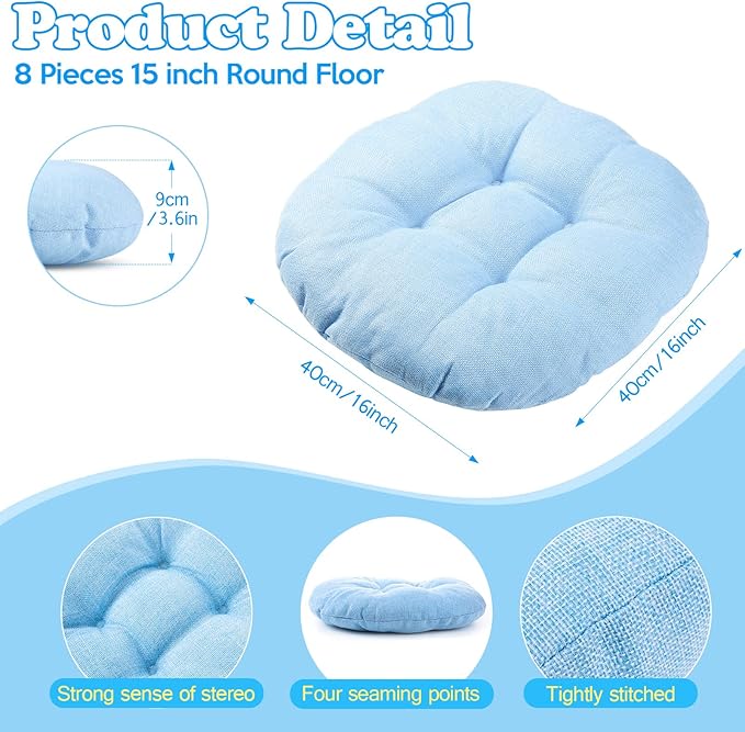 Fumete 8 Pcs 16 Inch Round Floor Cushions for Kids and Toddlers, Flexible Seating Classroom Furniture Floor Pillow for Home, Daycare, Preschool, Yoga and Meditation (Stylish)