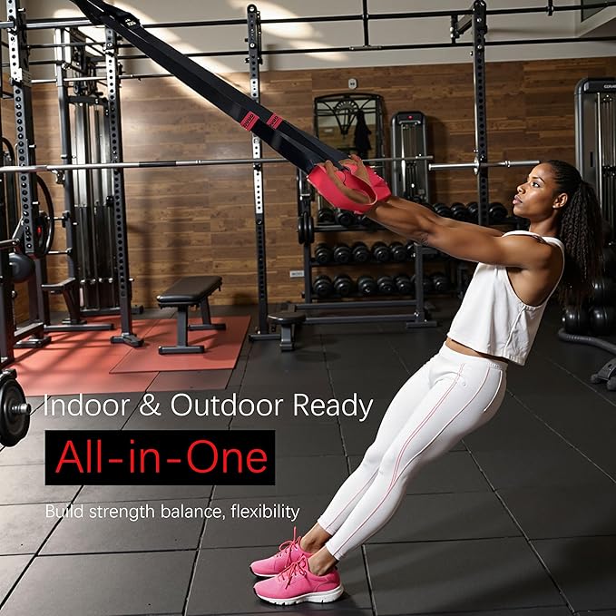 Home Suspension Straps Training Kit, Gym Bodyweight fitness All in One Workout for Full Body, with Safety Sign, Big Poster&Mess Bag