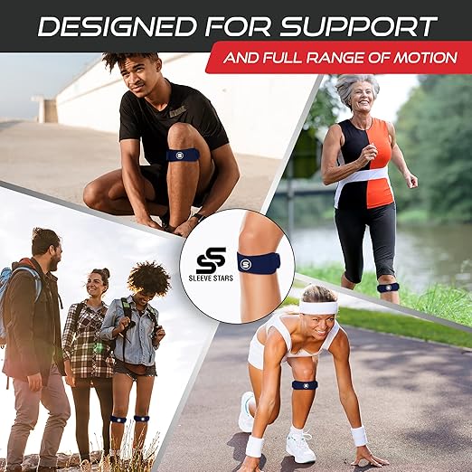 Sleeve Stars Swedish Brand Patellar Tendon Support Strap for Women & Men Effective Osgood Schlatter Knee Brace Youth & Kids Knee Brace with 3 Adjustable Length fits 12"-24" (Pair/Navy Blue/Adult)
