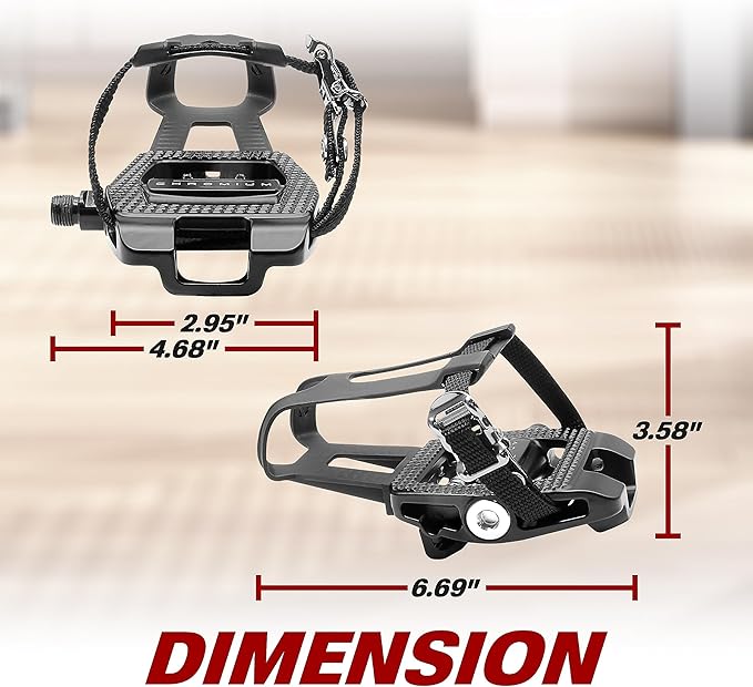 BV Bike Pedals Shimano SPD/Look Delta Compatible 9/16'' with Toe Clips - Peloton Pedals for Regular Shoes - Toe Cages for Peloton Bike - Exercise Bike Pedals - Universal Fit Bicycle Pedal