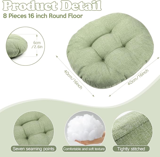 Fumete 8 Pcs 16 Inch Round Floor Cushions for Kids and Toddlers, Flexible Seating Classroom Furniture Floor Pillow for Home, Daycare, Preschool, Yoga and Meditation (Green)