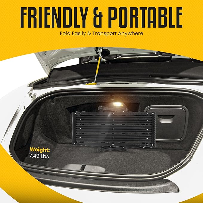 Folding Work Platform Stool – Holds 330 lbs - 19.68" H x 29.52" L Platform Step | Lightweight & Heavy-Duty | Black Aluminum Step Stool - Large Standing Surface - Easily Stored & Anti-Slip