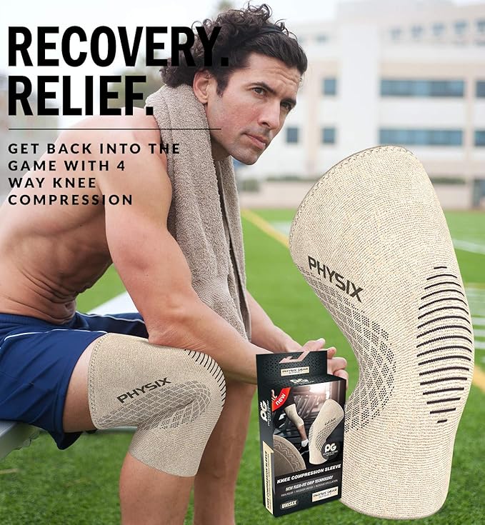 Physix Gear Knee Compression Sleeve for Men & Women - Best Compression Knee Brace for Walking, Running, Gym, Basketball, Weightlifting,Workout, Sports - Knee sleeves Support Compression & Stability
