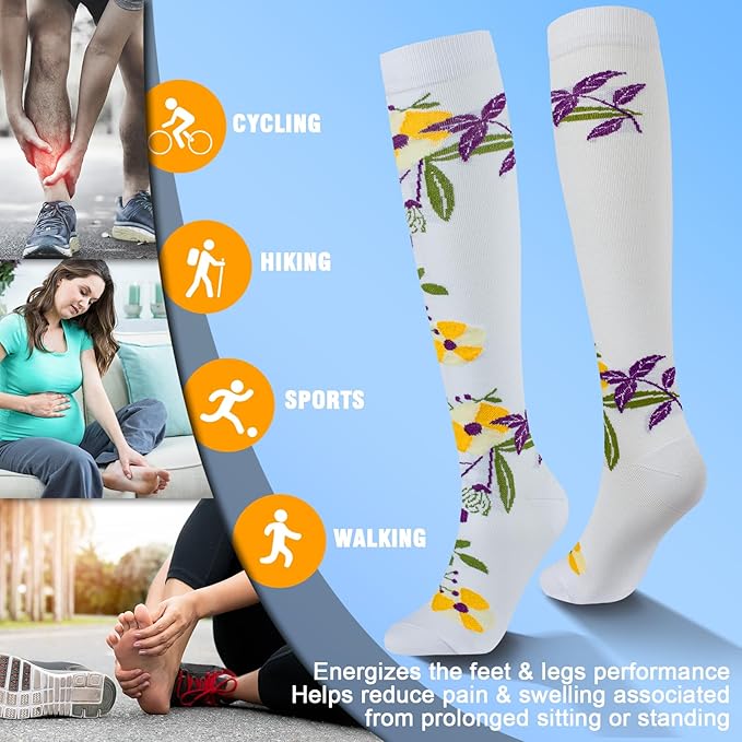 bropite Halloween Compression Socks for Women & Men-Pumpkin Ghost 6 Pairs 20-30mmhg Support Running Nurse Travel
