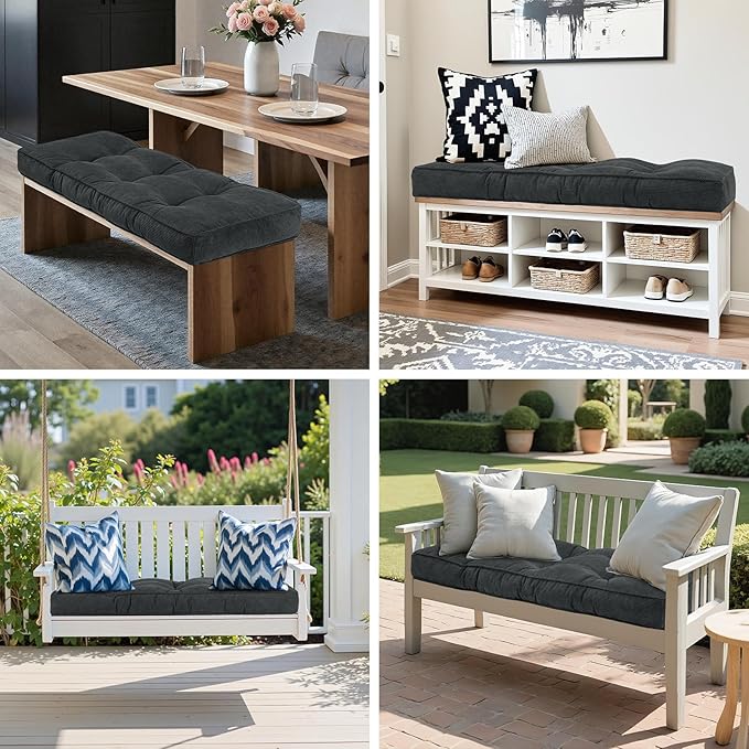 Detiblue Bench Cushion for Indoor Furniture，36x14x4Inch Tufted Bench Seat Cushion with Non-Slip, Comfortable and Durable for Shoe/Entryway/Storage with Cushion（Elita Black）