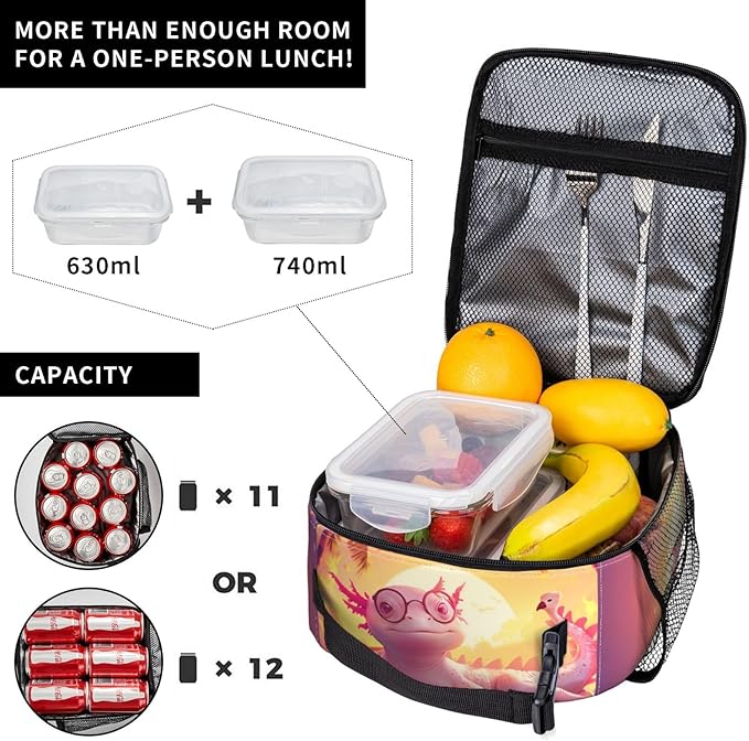 Insulated Lunch Box for Women Men, Axolotl Theme Lunch Box Reusable Portable Lunch Bag Cooler Tote Waterproof Lunch Container for Office Picnic Work Travel