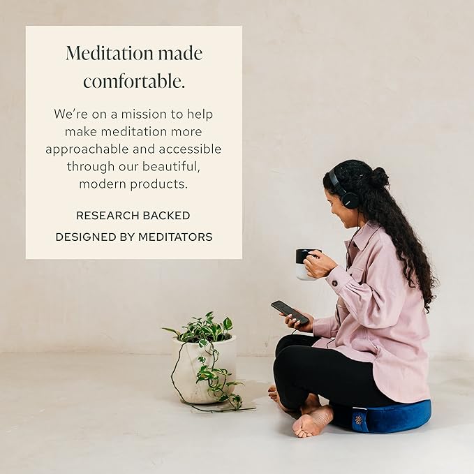 Mindful Modern Velvet Meditation Cushion | Luxe Zafu Yoga Floor Pillow Seat | Posture Support | Buckwheat Hull Filled | Large Round Cushion with Removable Washable Cover + Carry Handle