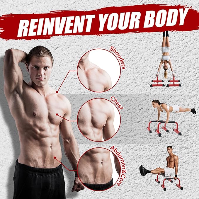 Push Up Bars: Sweat-resistant Parallettes Bar for Handstands L-sit & Dip, No Wobbling Strength Training Pushup Stands for Women Men Workout Core Exercise at Home Floor Gym