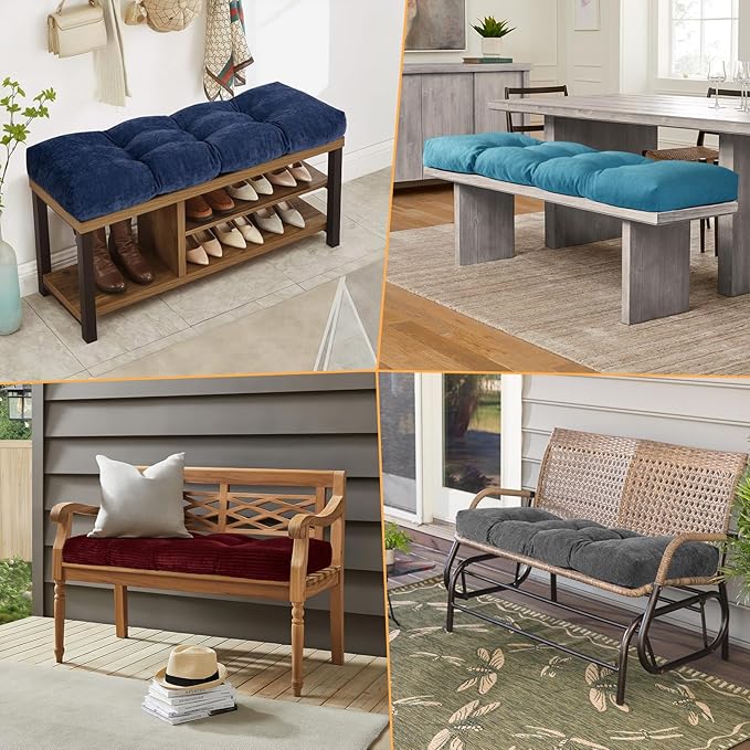 Detiblue Custom Tufted Bench Cushion,Bench Seat Cushions for Indoor/Outdoor Furniture,Customizable Size/Color/Fabric/Non-Slip Methods/Piping,Bay Window/Window seat/entryway Bench Cushion