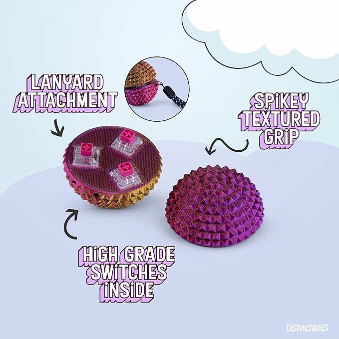 Round Spiked Sensory Fidget Clicker, Tactile Stimming Device with Mechanical Clicky Switches, Lanyard Attachment, Ideal for Pain Stim, ADHD, Autism & Stress Relief (NEON Harmony, Large)