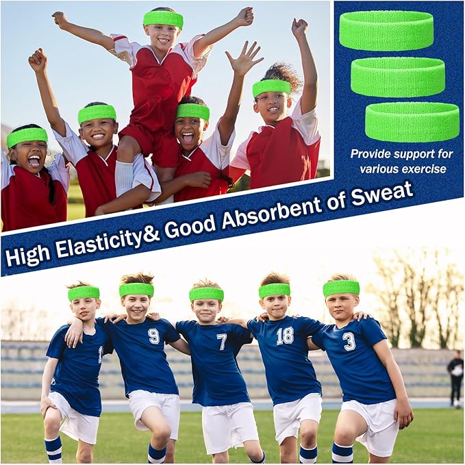 Libima 24 Pcs Kids Sports Headbands - Elastic Cotton Terry Sweatbands for Boys' Sports & Team Activities