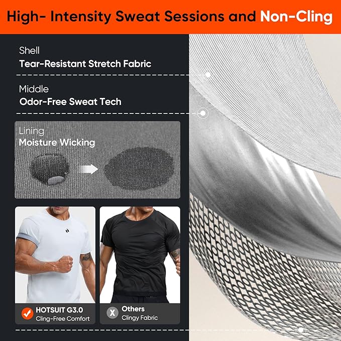 HOTSUIT Sauna Shirt for Men Workout Sweat Suit Heat Trapping Tops Fat burning Compression Shirts for Gym Exercise Boxing