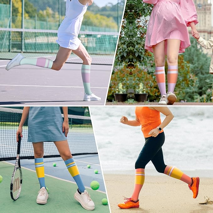 fenglaoda Compression Socks Women Men 4 Pairs, Knee High Support Socks for Running, Sports, Travel, Flight, Nurse