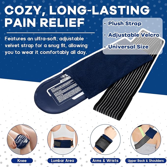Gel Ice Packs for Injuries Reusable, 4 Ice Packs with 2 Adjustable Straps for Knee, Shoulder, Back, Hot and Cold Pack Therapy for Joint Pain, Muscle Soreness, and Body Inflammation