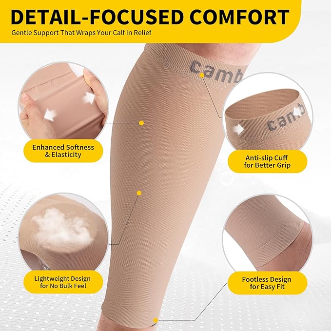 CAMBIVO Calf Compression Sleeve for Women & Men, 20-30mmHg Footless Compression Socks