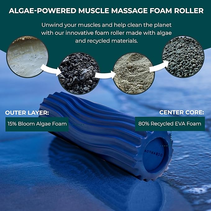 Oceanfoam Ripple Travel Foam Roller (11" x 3.35") Firm Mini Foam Roller for Physical Therapy, Deep Tissue Massage, Back Pain - High Density, Ergonomic Wave Textured - Yoga, Exercise (Royal Blue)