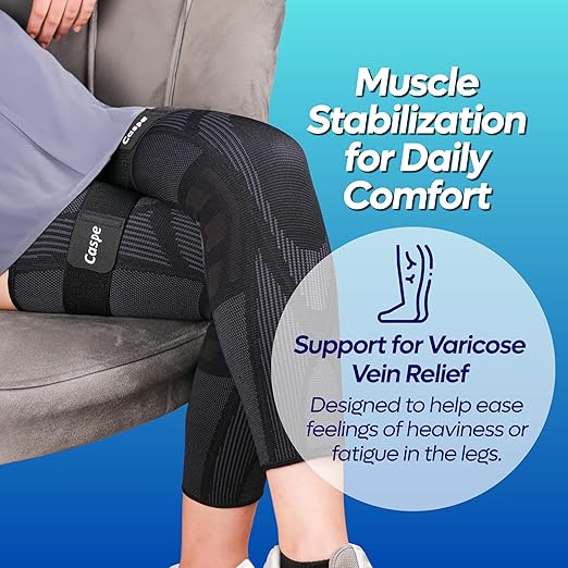 Caspe 2 Pack Full Leg Compression Sleeve for Men & Women with Strap – 3D Knit Support for Thigh, Knee & Calf – Non-Slip, Breathable Leg Compression for Sports, Recovery (X-Large)