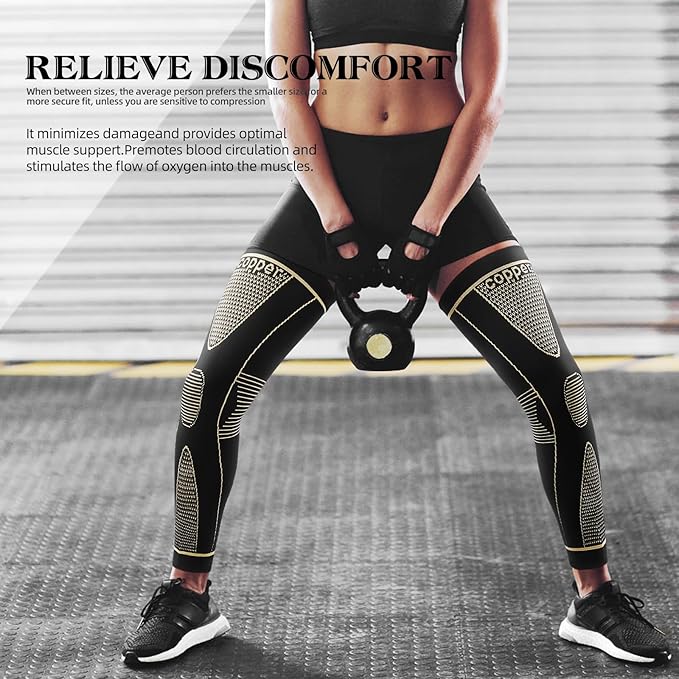 SKDK Copper Full Leg Sleeves Long Compression Leg Sleeve Knee Sleeves Protect Leg for Knee Pain Relief, Workout and Sports