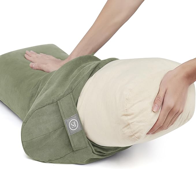 Meditation Cushion Bolster Pillow for Restorative Yoga – Supportive Cushion for Meditation, Pilates, and Relaxation – Filled with Buckwheat Hulls - Removable Cover